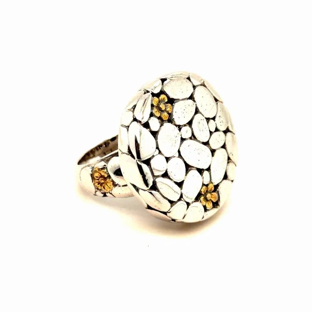 Silver Dot with Gold‎ Flower Ring